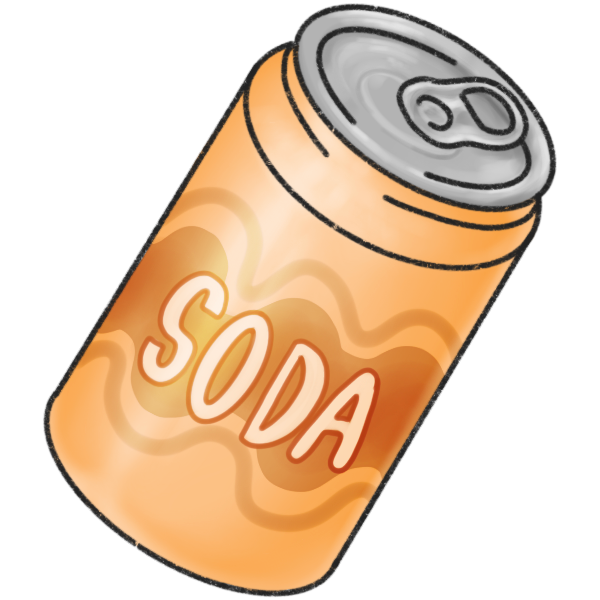 a cream colored soda can with a wavy design, that reads 'soda' on the front.